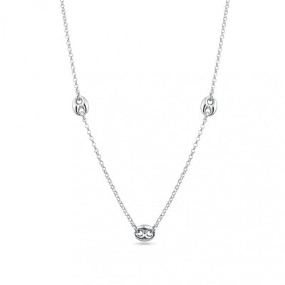 Sterling Silver Rhodium Plated Three Puffed Mariner Adjustable Link Necklace