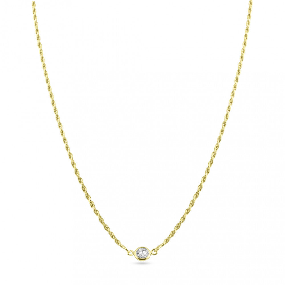 Sterling Silver Gold Plated Rope Clear CZ Adjustable Link Necklace