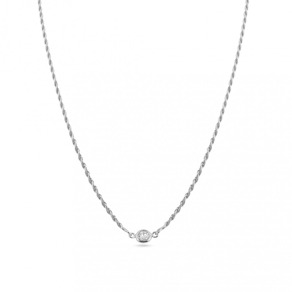 Sterling Silver Rhodium Plated Rope Clear CZ Adjustable Link Necklace