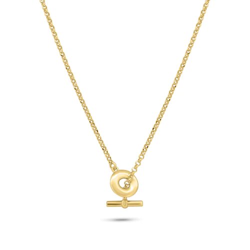 Sterling Silver Gold Plated Rolo Adjustable Donut and Bar Necklace