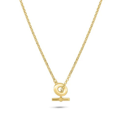 Sterling Silver Gold Plated Rolo Adjustable Donut and Bar Necklace