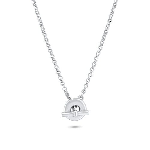 Sterling Silver Rhodium Plated Rolo Adjustable Donut and Bar Necklace