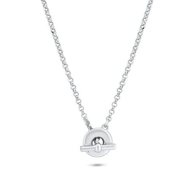 Sterling Silver Rhodium Plated Rolo Adjustable Donut and Bar Necklace