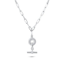 Load image into Gallery viewer, Sterling Silver Rhodium Plated Paperclip Rolo Adjustable Donut and Bar Necklace