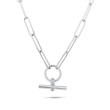 Load image into Gallery viewer, Sterling Silver Rhodium Plated Paperclip Adjustable Clear CZ Toggle Charm Bar Necklace