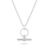 Sterling Silver Rhodium Plated Rolo Adjustable Clear CZ Toggle Charm Bar Necklace