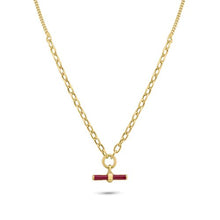 Load image into Gallery viewer, Sterling Silver Gold Plated Curb Rolo Adjustable Enamel Red Bar Necklace