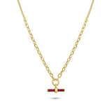 Sterling Silver Gold Plated Curb Rolo Adjustable Enamel Red Bar Necklace