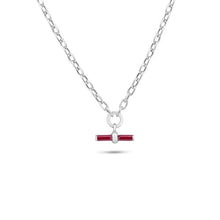 Load image into Gallery viewer, Sterling Silver Rhodium Plated Curb Rolo Adjustable Enamel Red Bar Necklace