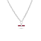 Sterling Silver Rhodium Plated Curb Rolo Adjustable Enamel Red Bar Necklace