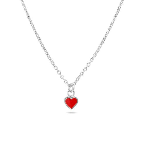 Sterling Silver Rhodium Plated Rolo Adjustable Enamel Red Heart Necklace