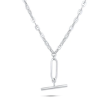 Sterling Silver Rhodium Plated Flat Marina Paperclip Bar Pendant Necklace