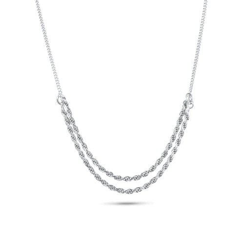 Sterling Silver Rhodium Plated Curb Strand 1.7mm Rope Adjustable Necklace