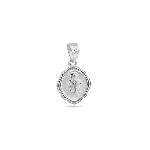 Sterling Silver High Polished Wavy Edge Lady of Guadalupe Medallion Pendant