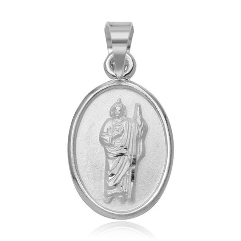 Sterling Silver High Polished St. Jude Medallion 16mm x 12mm Charm Pendant