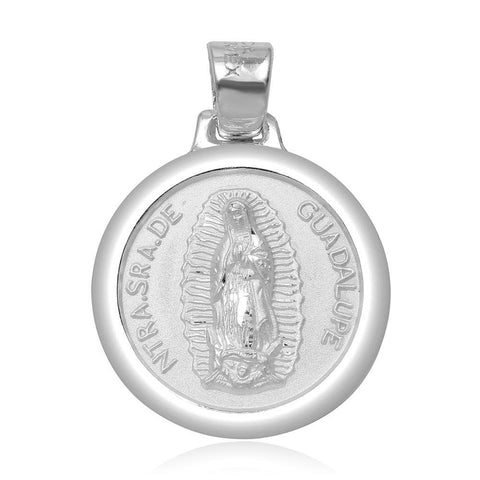 Sterling Silver High Polished Our Lady Of Guadalupe Round Charm 21mm Pendant