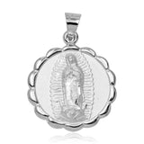 Sterling Silver High Polished Our Lady Of Guadalupe Wave Edge Charm Pendant