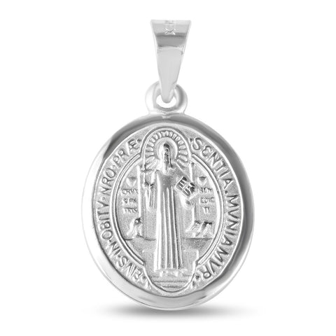 Sterling Silver High Polished Saint Benedict Oval 15mm x 18mm Medallion