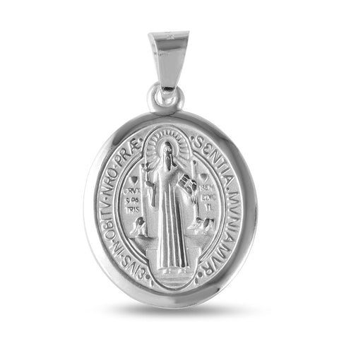 Sterling Silver High Polished Oval Saint Benedict 26mmx 21mm Medallion