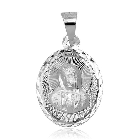 Sterling Silver High Polished DC Lady Of Guadalupe 13mm x 24mm Medallion Charm