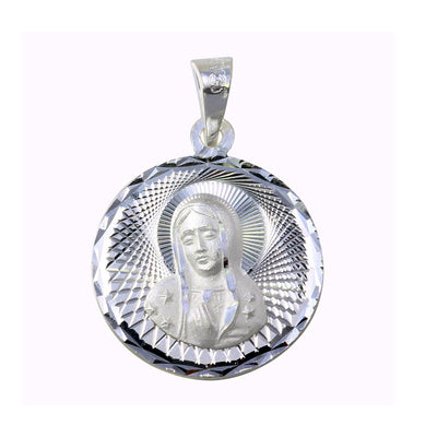 Sterling Silver High Polished Diamond Cut 18.6mm Guadalupe Medallion