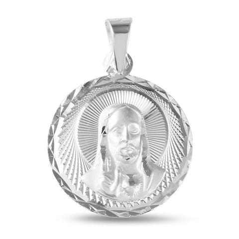 Sterling Silver High Polished Diamond Cut 19mm Jesus Medallion