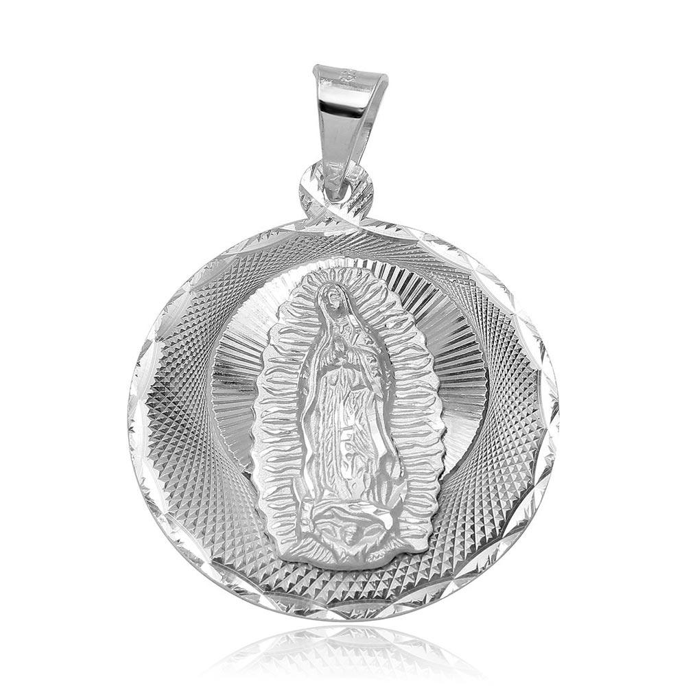 sterling Silver High Polished DC Our Lady Of Guadalupe Round Medallion Charm Pendant