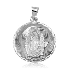 sterling Silver High Polished DC Our Lady of Guadalupe Round Medallion 27mm Charm Pendant