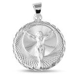 Sterling Silver High Polished Crucifix Diamond Cut Medallion