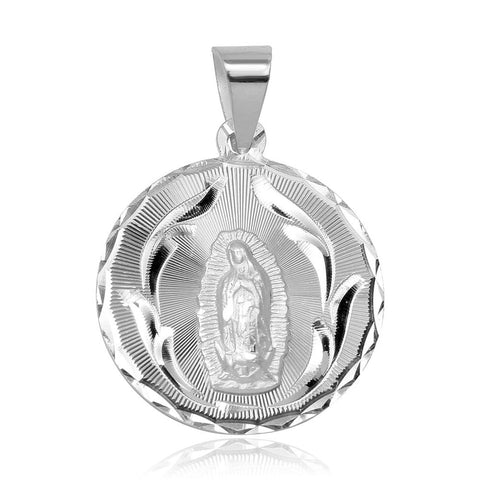 Sterling Silver High Polished DC Our Lady Of Guadalupe Medallion 23mm Charm Pendant