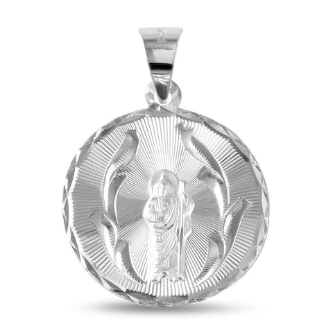 Sterling Silver High Polished Diamond Cut Saint Jude Round 23mm Medallion