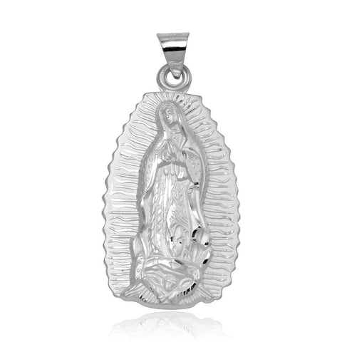 Sterling Silver High Polished Large Our Lady Of Guadalupe Pendant