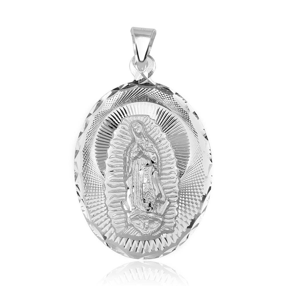 Sterling Silver High Polished Diamond Cut Lady Of Guadalupe Medallion Pendant