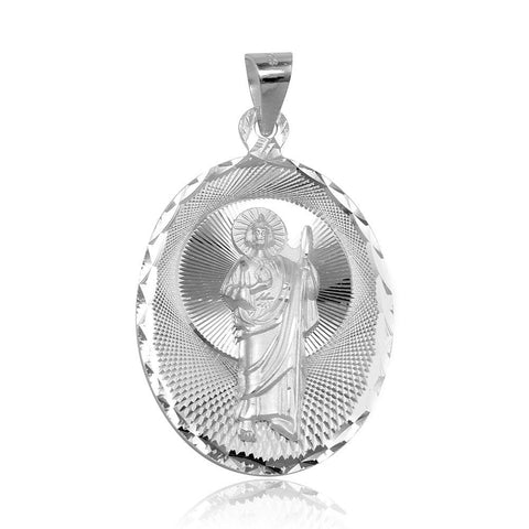 Sterling Silver High Polished DC St. Jude Oval Medallion 26mm x 45mm Pendant