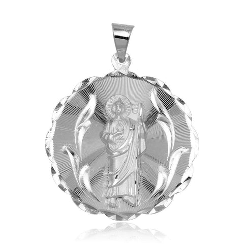 Sterling Silver High Polished DC Round St. Jude Medallion 33mm Pendant