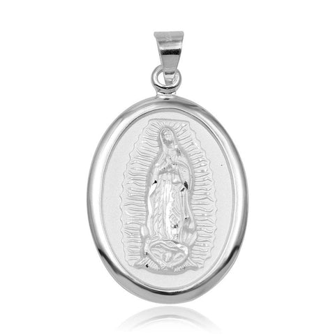 Sterling Silver High Polished Edge Lady Of Guadalupe Medallion 26mm x 40mm Pendant