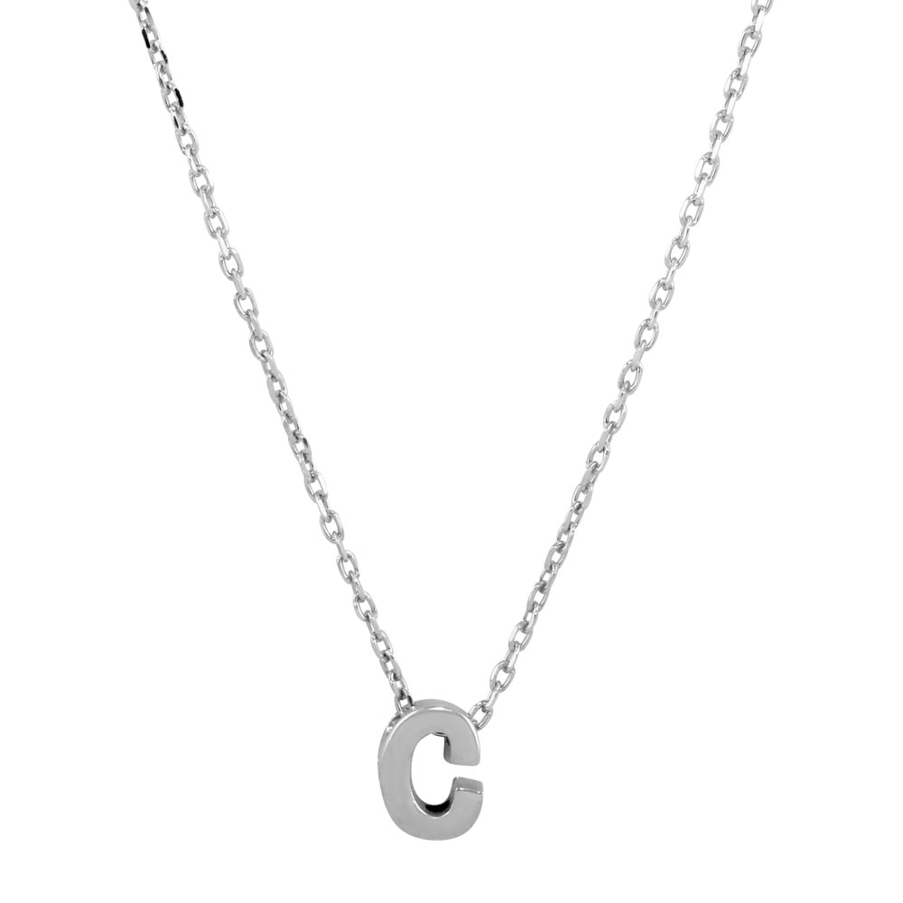Sterling Silver Rhodium Plated Small Initial C Necklace
