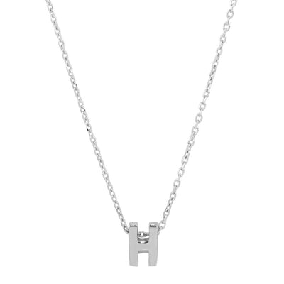 Sterling Silver Rhodium Plated Small Initial H Necklace