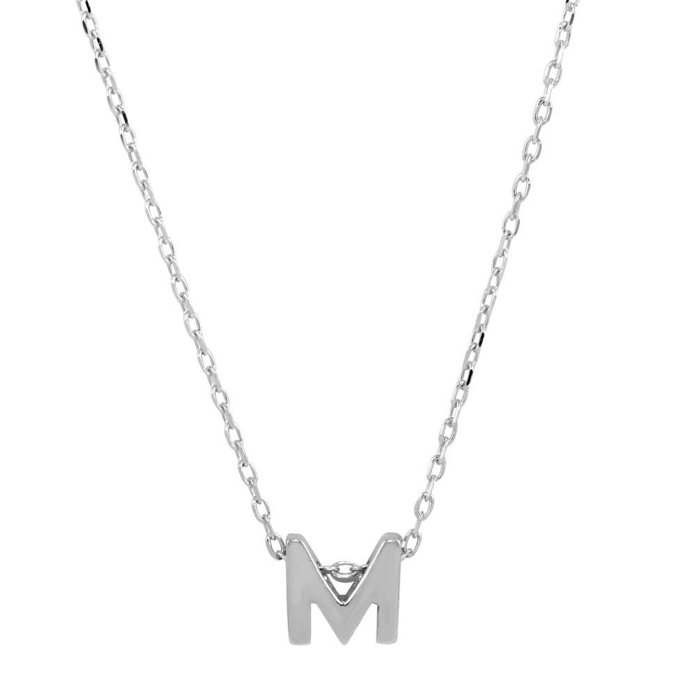 Sterling Silver Rhodium Plated Small Initial M Necklace