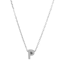 Load image into Gallery viewer, Sterling Silver Rhodium Plated Small Initial P Necklace