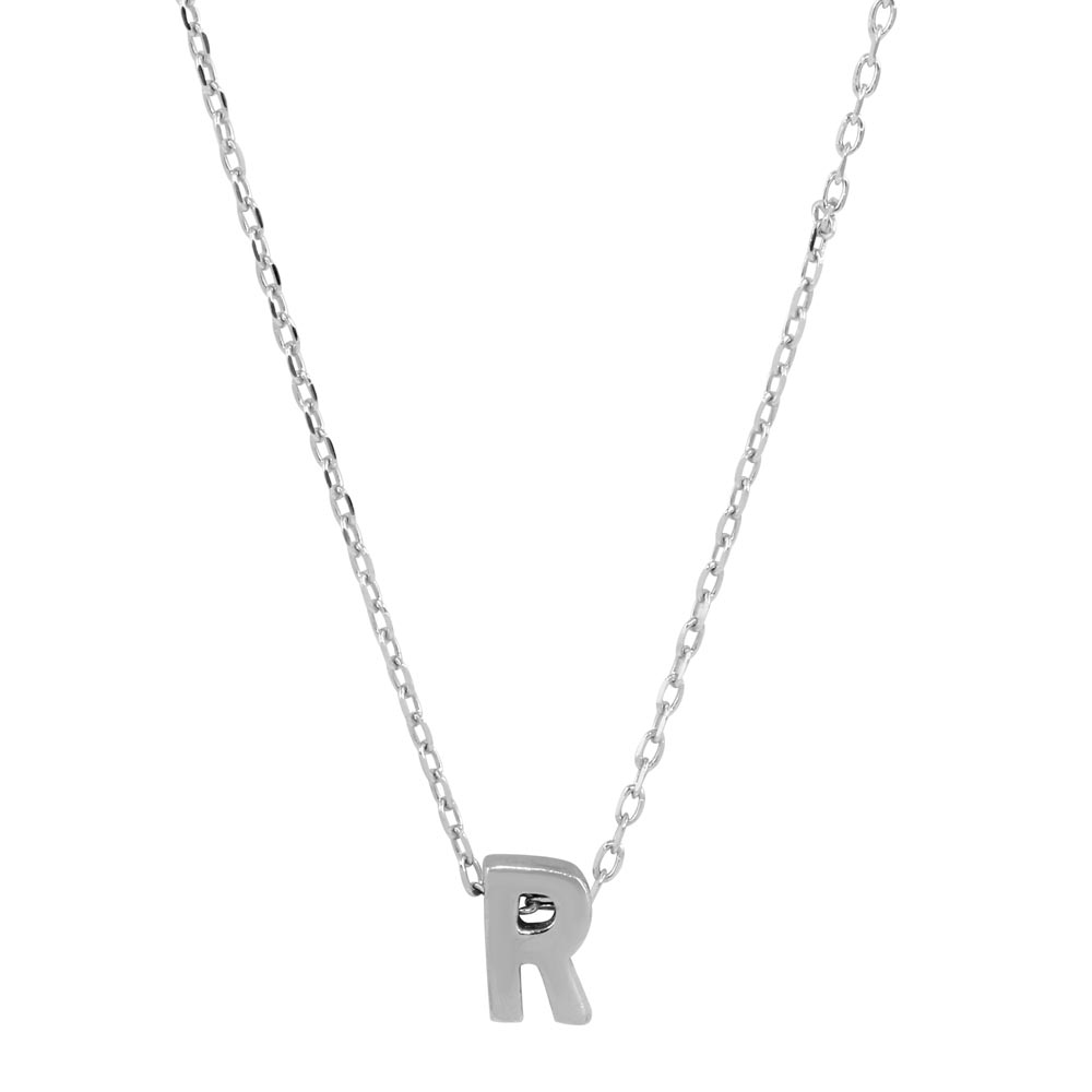 Sterling Silver Rhodium Plated Small Initial R Necklace