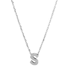 Load image into Gallery viewer, Sterling Silver Rhodium Plated Small Initial S Necklace