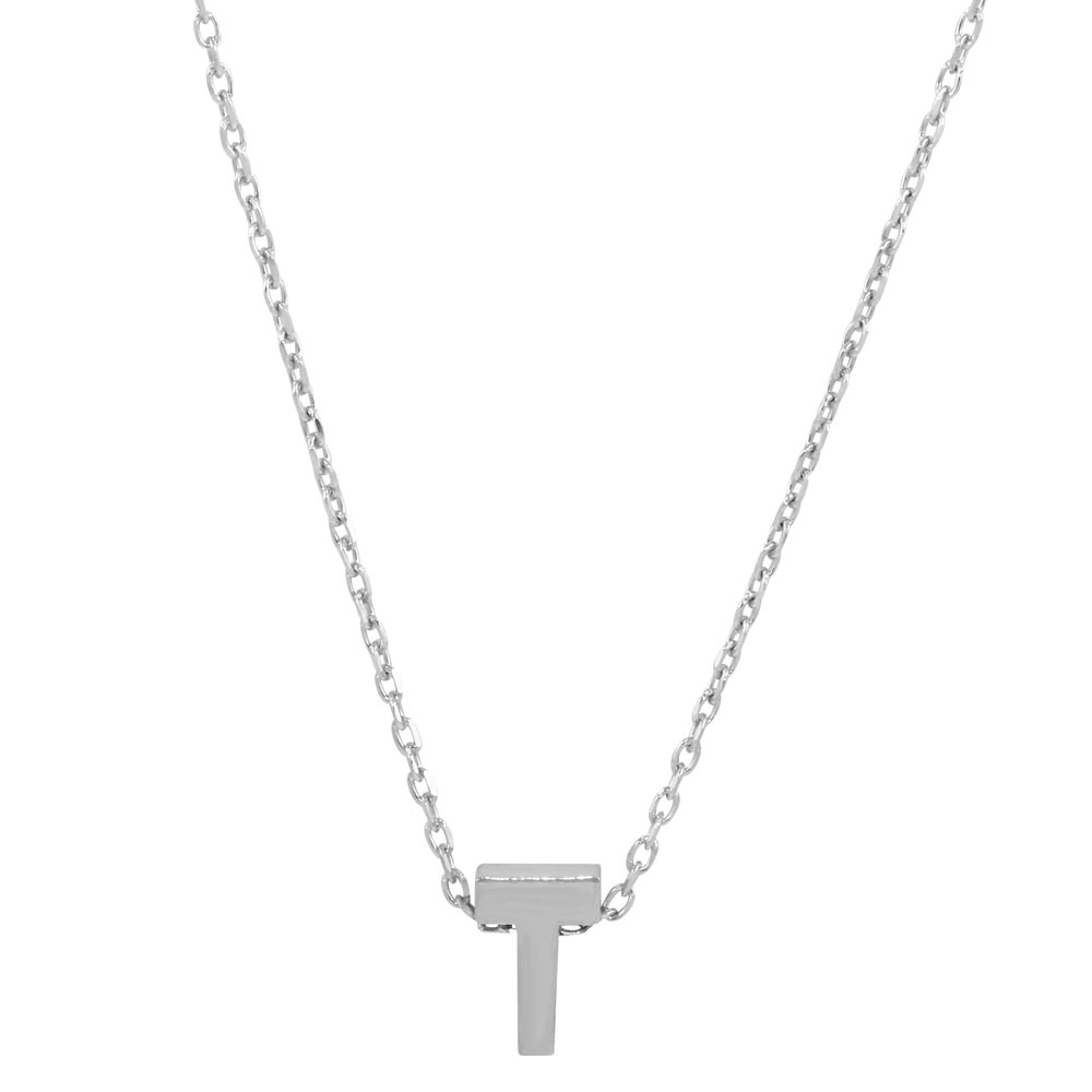 Sterling Silver Rhodium Plated Small Initial T Necklace