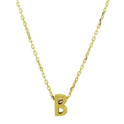 Sterling Silver Gold Plated Small Initial B Necklace