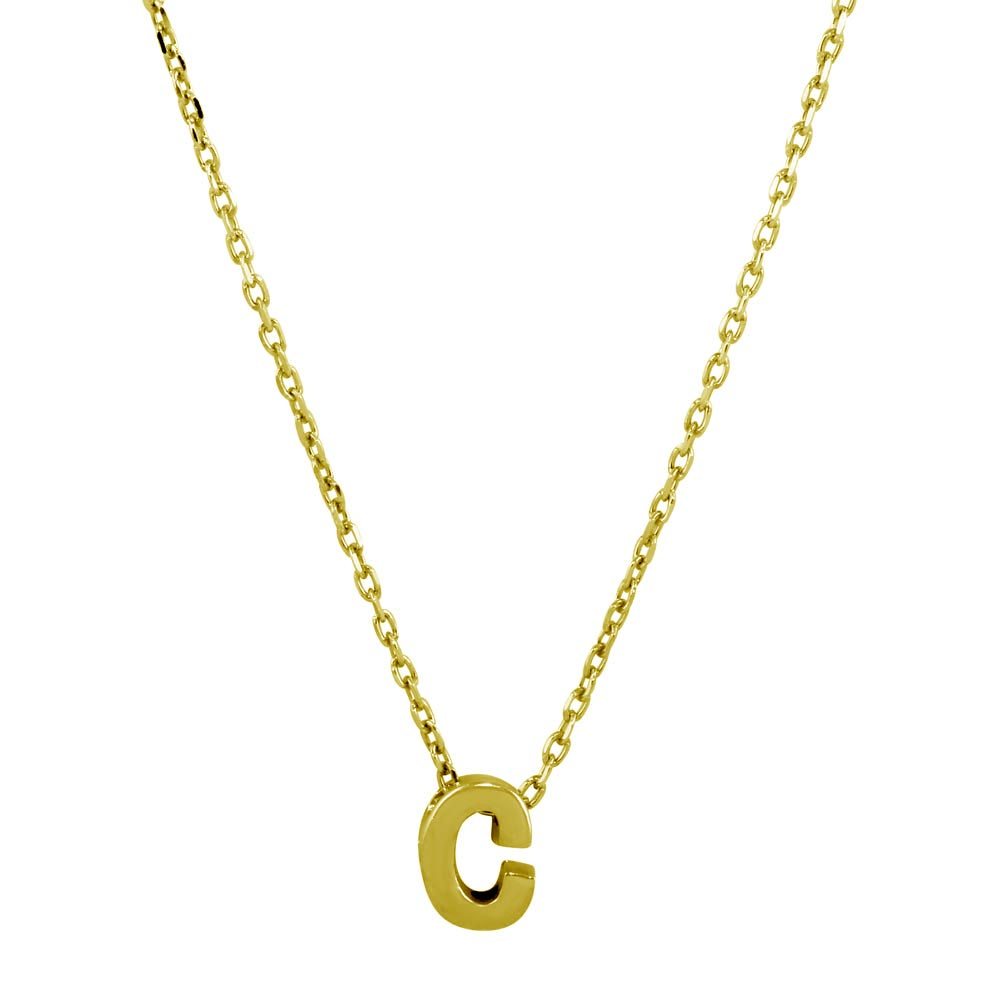 Sterling Silver Gold Plated Small Initial C Necklace