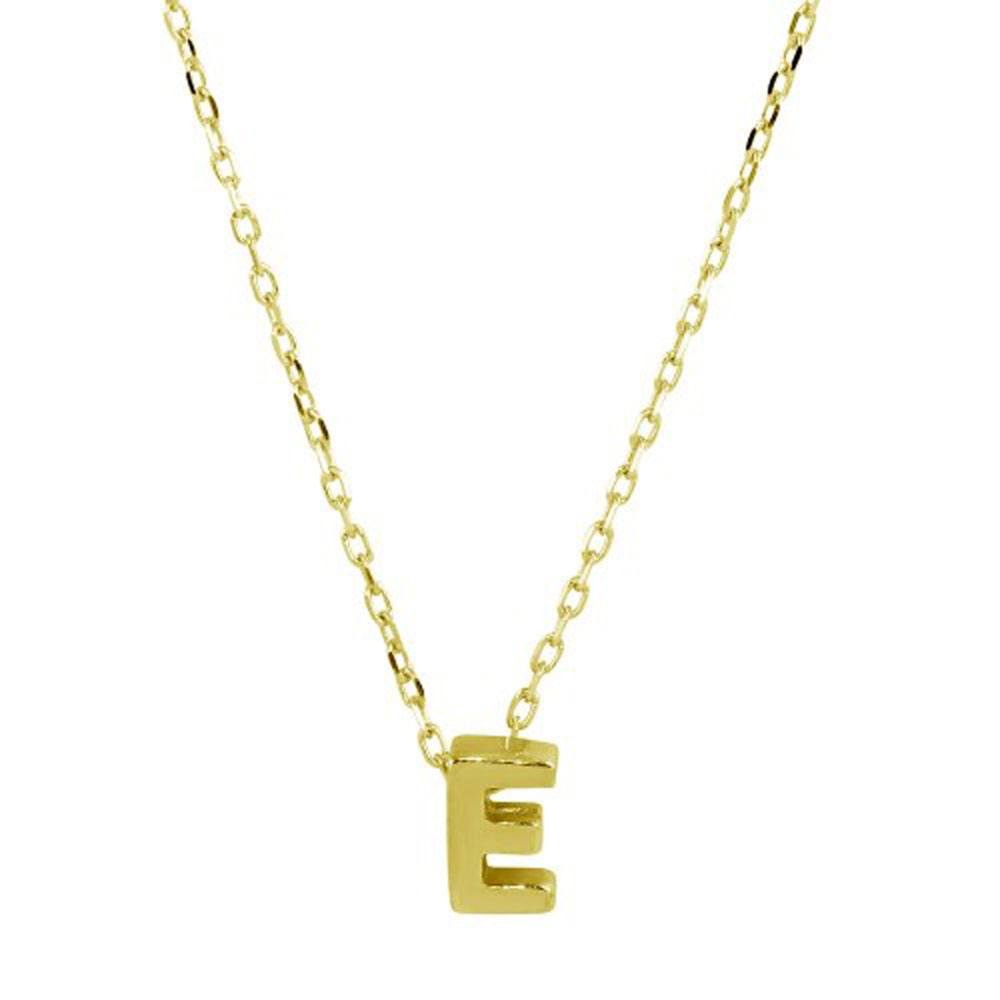 Sterling Silver Gold Plated Small Initial E Necklace