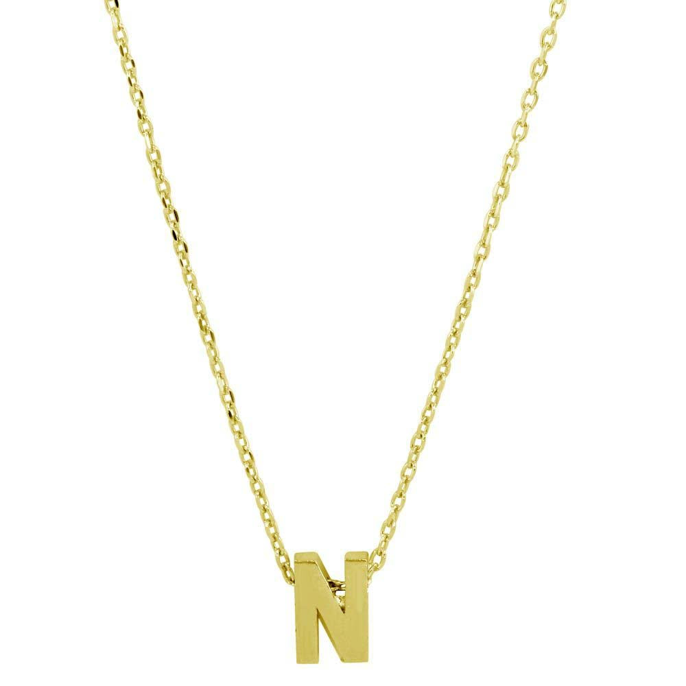 Sterling Silver Gold Plated Small Initial N Necklace