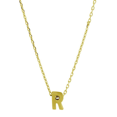 Sterling Silver Gold Plated Small Initial R Necklace