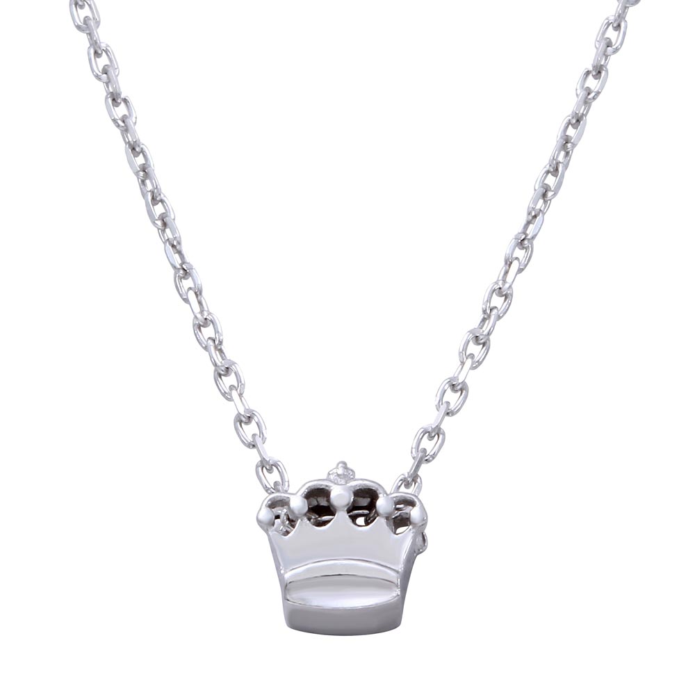 Sterling Silver Rhodium Plated Mini Crown Pedant Necklace