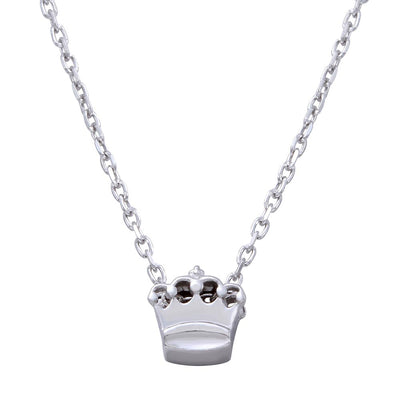 Sterling Silver Rhodium Plated Mini Crown Pedant Necklace